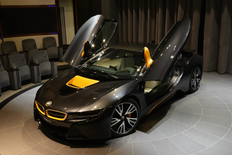 BMW i8 in Sophisto Grey with Yellow Accents