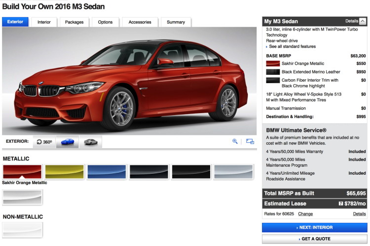 2016 BMW M3 Facelift Online Configurator