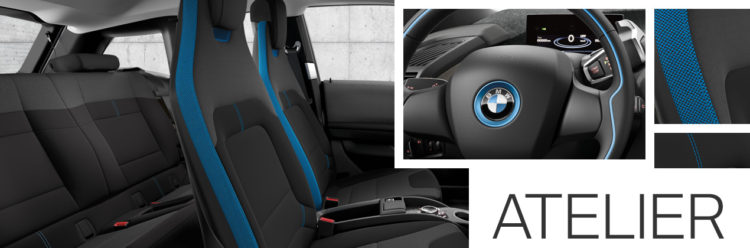 The new standard Deka World is called "Atelier" in Europe. It's a combination of dark gray and black cloth, with BMW i blue trim.  