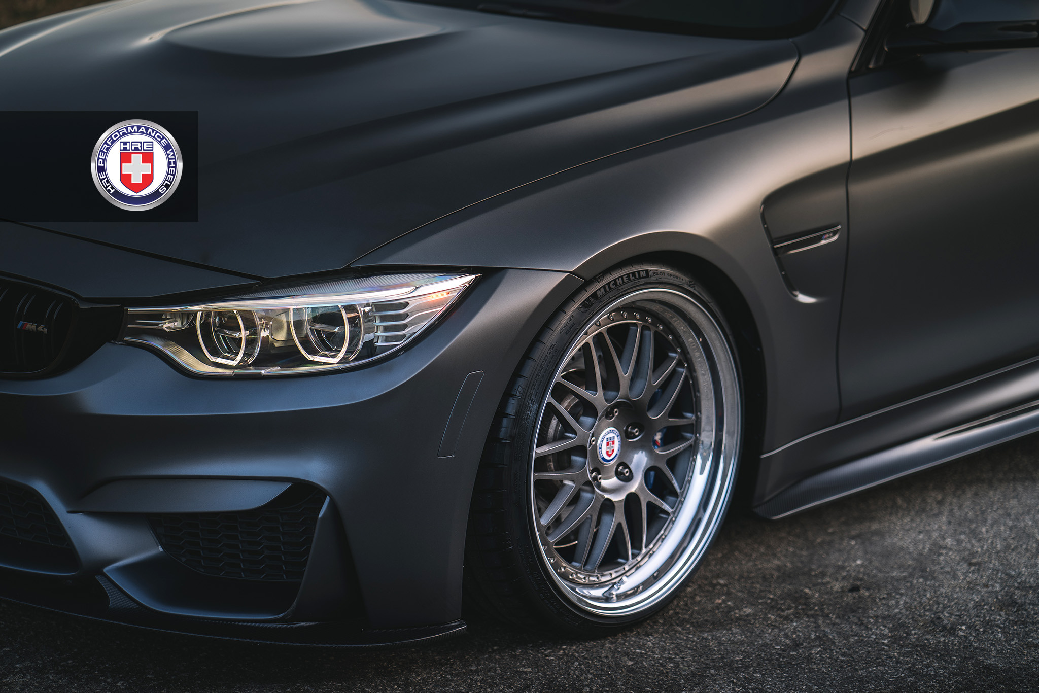 Mineral Gray BMW M4 with HRE 540 Wheels in Polished Dark Clear