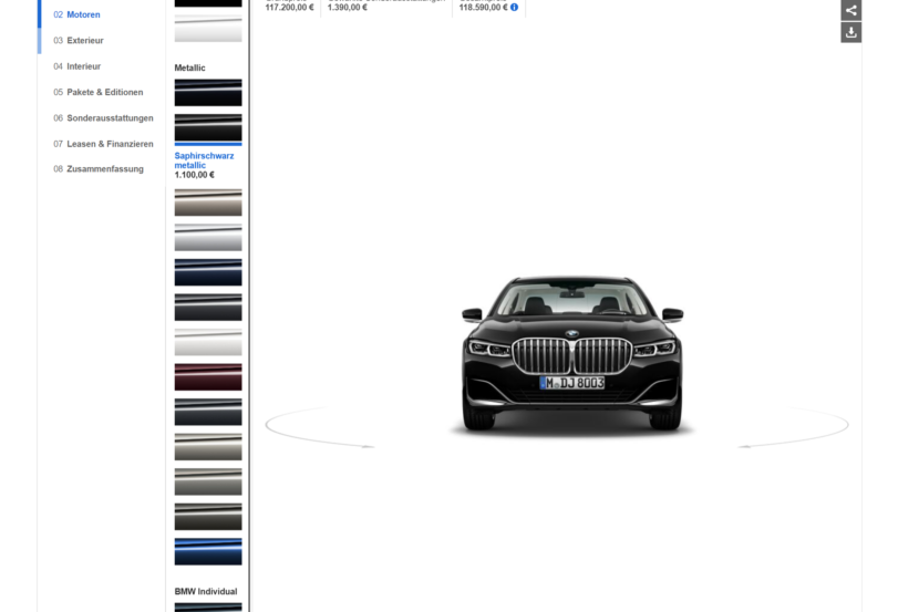BMW 7 Series Facelift configurator online at BMW.de