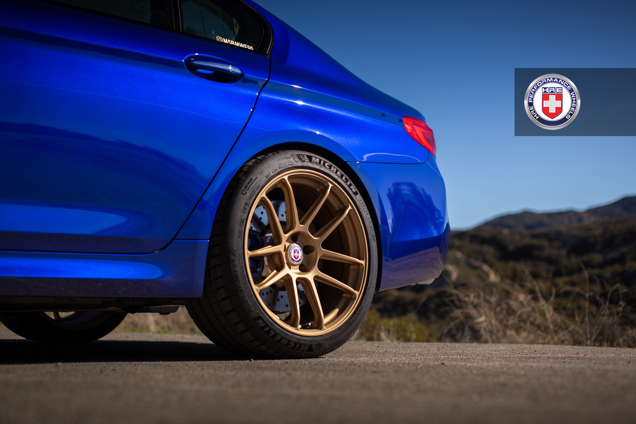 Estoril Blue BMW M5 with HRE RC104 Wheels in Satin Gold
