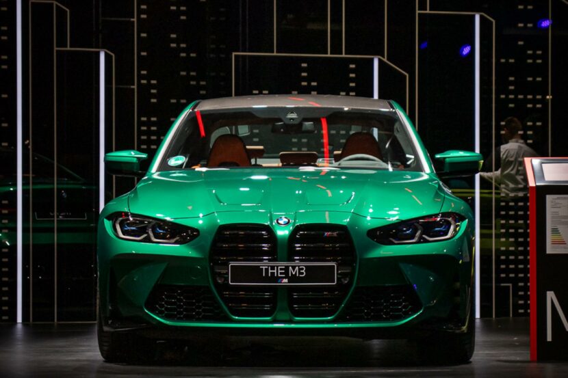The new 2021 BMW M3 in Isle of Man Green displayed at BMW Welt in Munich