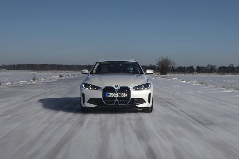 BMW i4 Gran Coupe electric goes for some snow driving