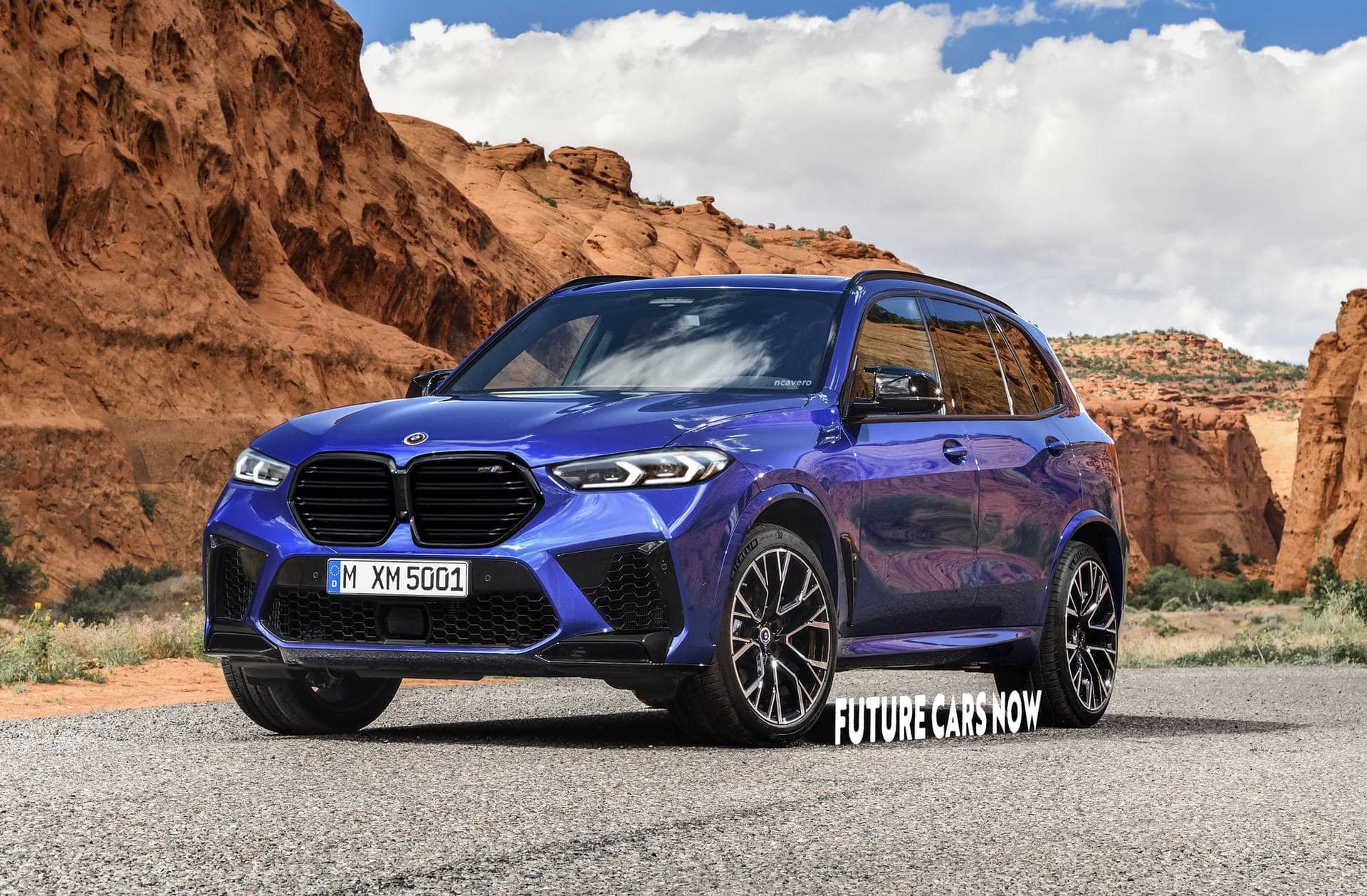 2023 BMW X5 M Facelift shows a new front fascia in rendering