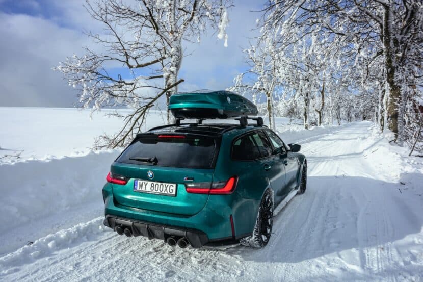 BMW M3 Touring With Matching Roof Box Poses In A Winter Wonderland