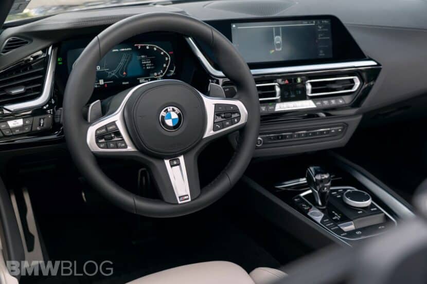 2024 BMW Z4 interior shot showing steering wheel, gauges, and center console.