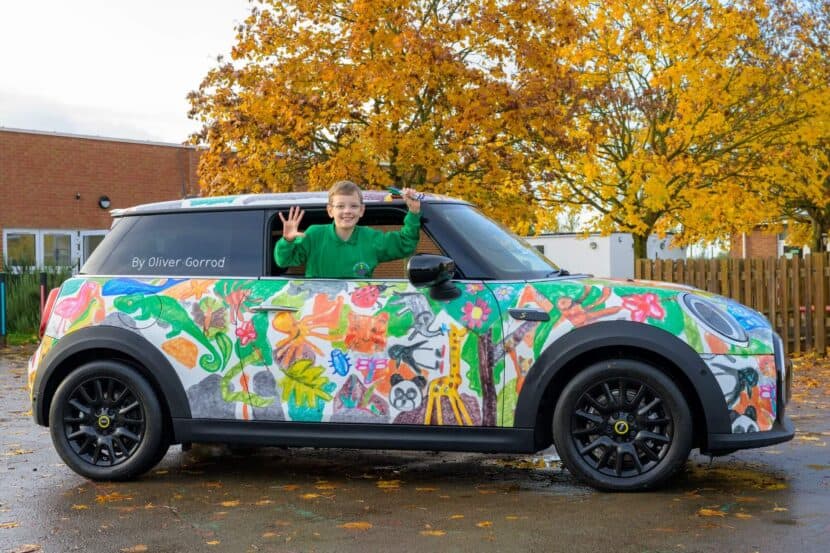 This Colorful Wrap For The MINI Electric Was Designed By A Nine-Year-Old