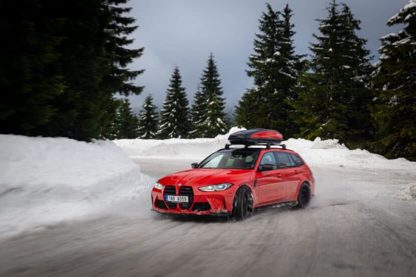 BMW M3 Touring With Roof Box Drifting in the Snow