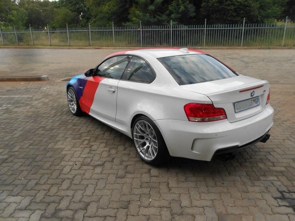 BMW 1M Matte White Motorsport Stripes Wrap Rear
