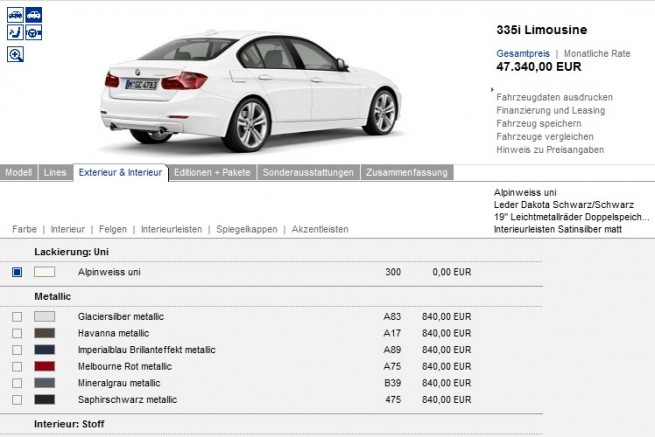 BMW 3er F30 Konfigurator 655x437