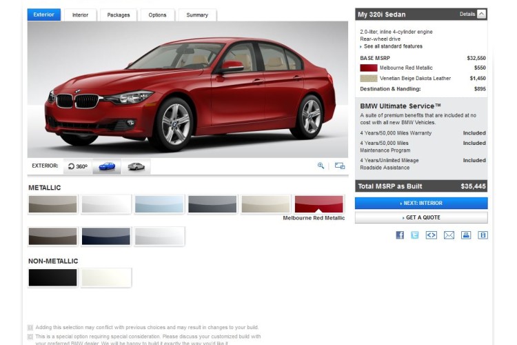 BMW 320i Online Configurator now on BMWUSA.com